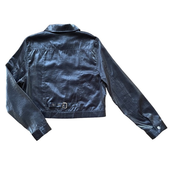 Gunmetal Iridescent Sheen Cropped Collared Button Up Jacket Large - Picture 5 of 8